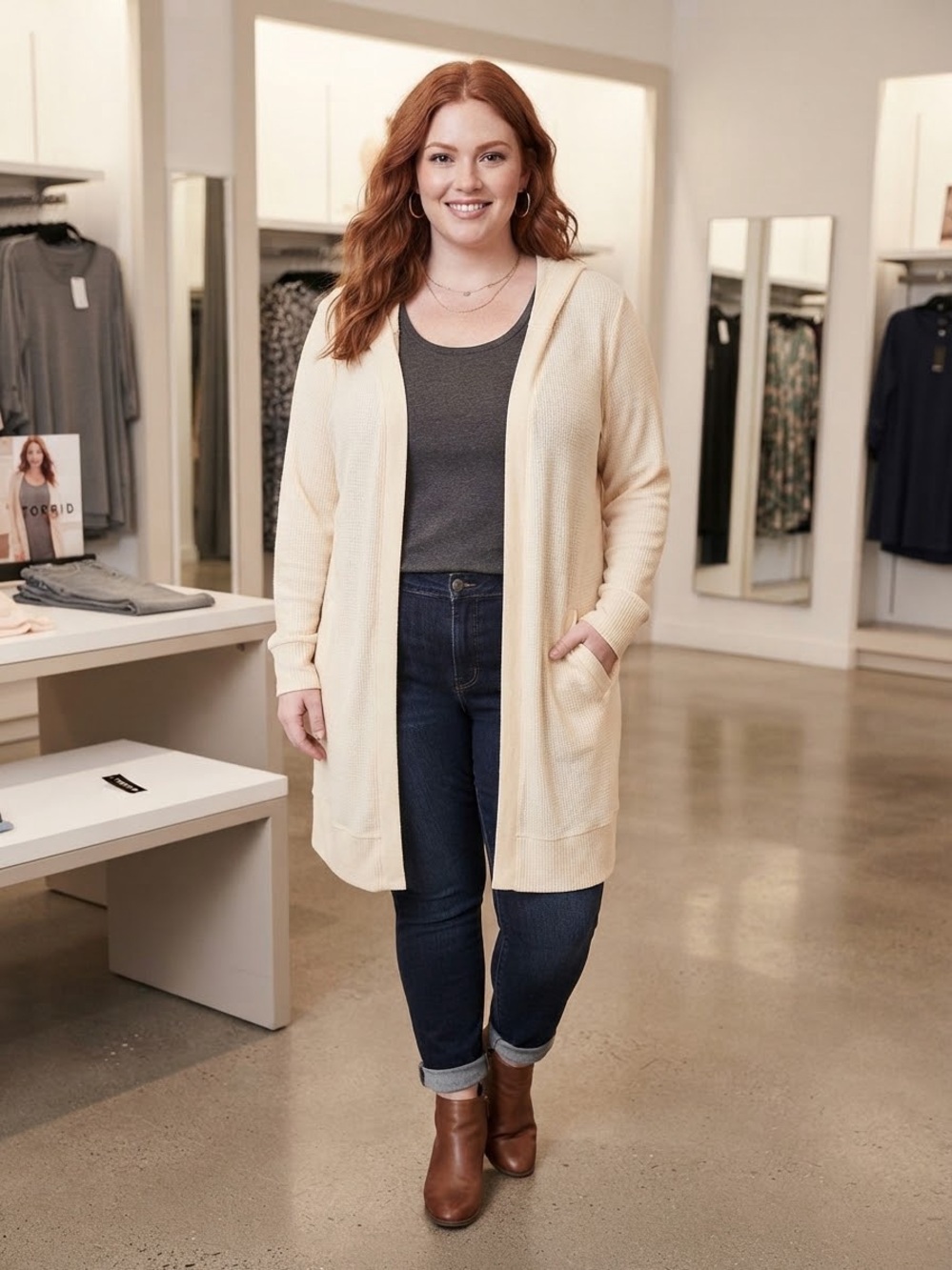 torrid NWT Cream Hooded Open-Front Cardigan Sweater